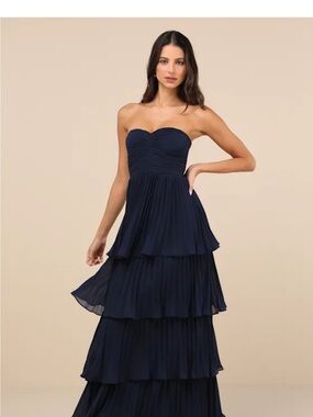Strapless Navy Tiered Maxi Dress